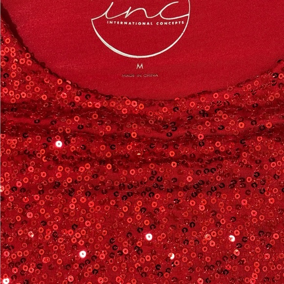 I.N.C cold shoulder red sequin long sleeve top size medium shiny sparkly sexy - Picture 4 of 6